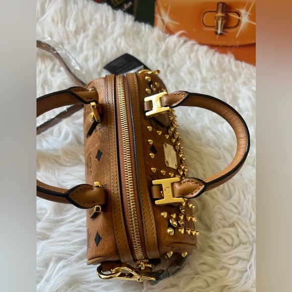 MCM Cognac Visetos Swarovzki mini boston 2 way - Picture 7 of 14
